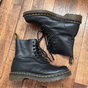 Dr. Martens Black Leather Lace-Up Boots with Yellow Stitching